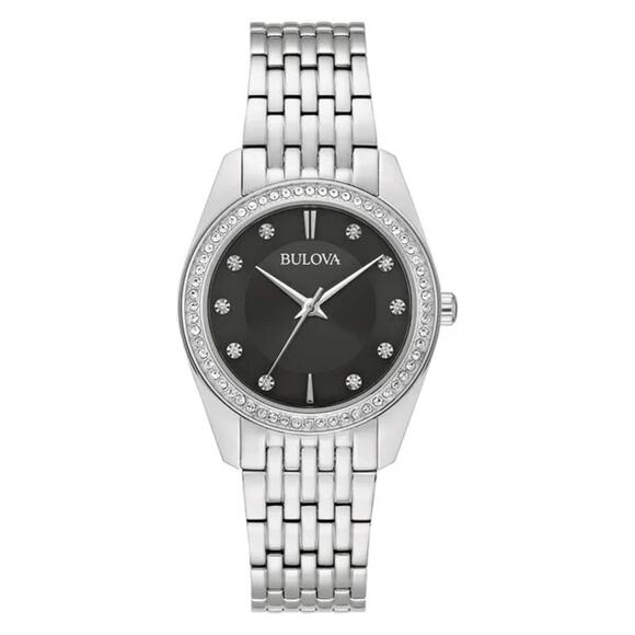 Bulova Classic Crystal Stainless Steel Quartz Ladies Watch NEW